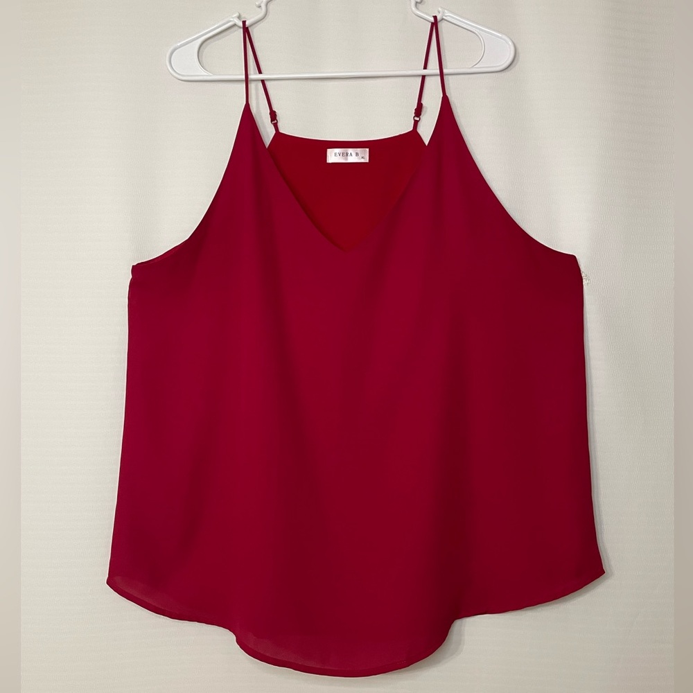 Evera B Women’s XL Red Double Layer V-Neck Camisole Adjustable Straps